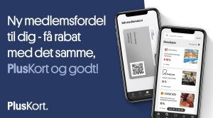 Grafisk element med tekst, der beskriver, at PlusKort giver rabat.